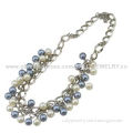 Wholesale charming grey and white imitation pearl necklaces, made of metal/pearls, OEM color welcome